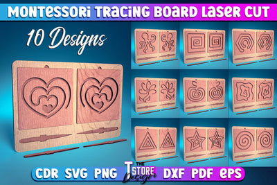 Montessori Trancing Board | Trancing Board Laser Cut Design | CNC File v.2 SVG The T Store Design 