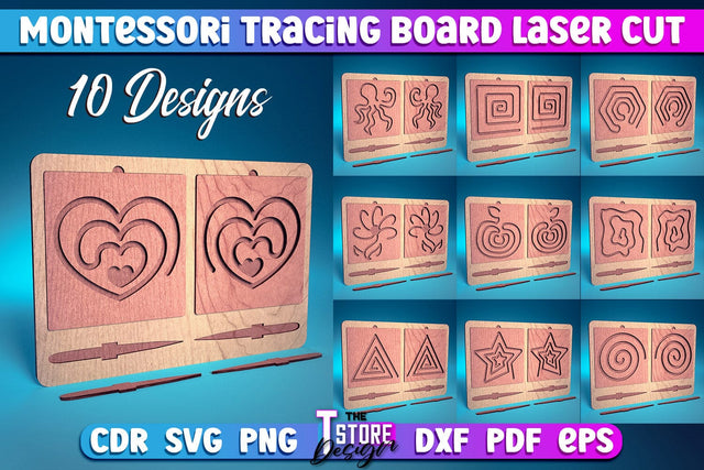 Montessori Trancing Board | Trancing Board Laser Cut Design | CNC File v.2 SVG The T Store Design 