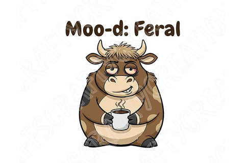 Moo-d Feral Cow Png, Funny Coffee Cow Png, Cute Sassy Cow Clipart, Sarcastic Farm Animal Design, Cow Sublimation Graphic SVG TiffsCraftyCreations 