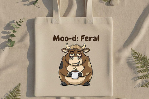 Moo-d Feral Cow Png, Funny Coffee Cow Png, Cute Sassy Cow Clipart, Sarcastic Farm Animal Design, Cow Sublimation Graphic SVG TiffsCraftyCreations 