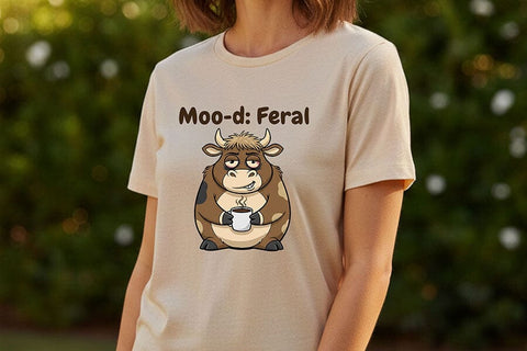 Moo-d Feral Cow Png, Funny Coffee Cow Png, Cute Sassy Cow Clipart, Sarcastic Farm Animal Design, Cow Sublimation Graphic SVG TiffsCraftyCreations 