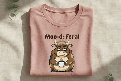 Moo-d Feral Cow Png, Funny Coffee Cow Png, Cute Sassy Cow Clipart, Sarcastic Farm Animal Design, Cow Sublimation Graphic SVG TiffsCraftyCreations 