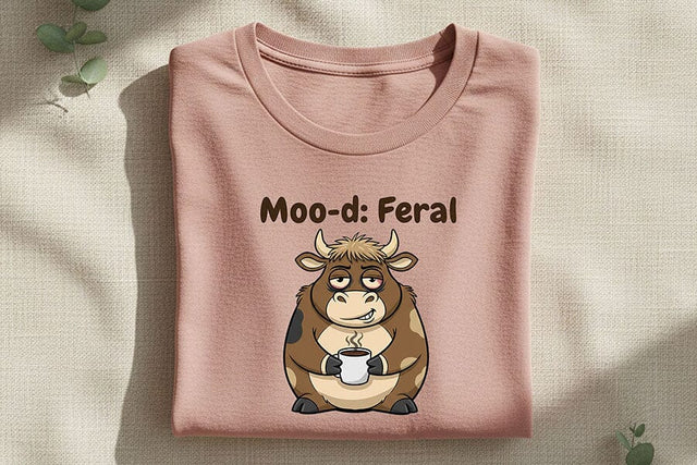 Moo-d Feral Cow Png, Funny Coffee Cow Png, Cute Sassy Cow Clipart, Sarcastic Farm Animal Design, Cow Sublimation Graphic SVG TiffsCraftyCreations 