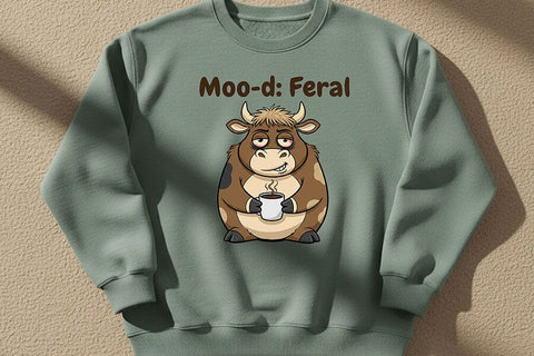 Moo-d Feral Cow Png, Funny Coffee Cow Png, Cute Sassy Cow Clipart, Sarcastic Farm Animal Design, Cow Sublimation Graphic SVG TiffsCraftyCreations 