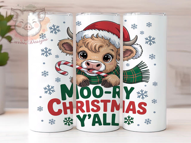 Moo-ry Christmas Highland Cow Tumbler, Cute Highland Cow Sublimation Design, Candy Cane Cow Art, 20oz Holiday Tumbler, Whimsical Cow Mug, Stylish Christmas Cup, Festive Cow Wrap Sublimation Lara' s Designs 