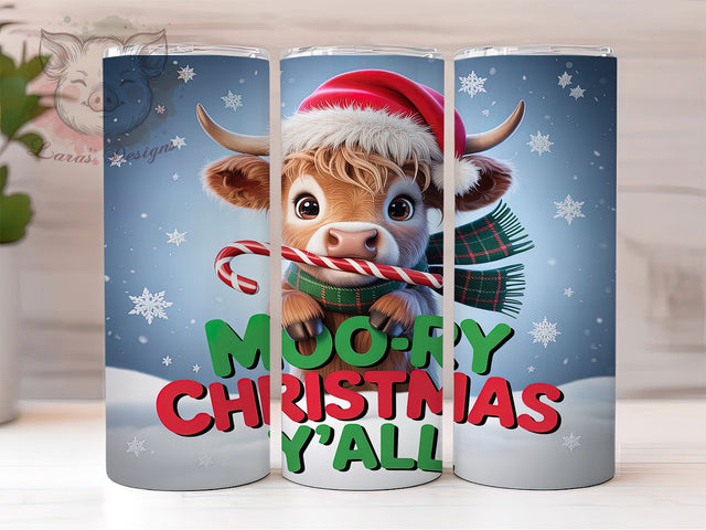 Moo-ry Christmas Highland Cow Tumbler, Cute Highland Cow Sublimation Design, Candy Cane Cow Art, 20oz Holiday Tumbler, Whimsical Cow Mug, Stylish Christmas Cup, Festive Cow Wrap Sublimation Lara' s Designs 