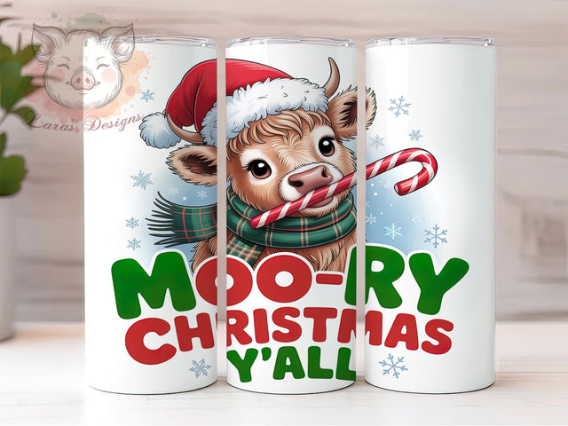 Moo-ry Christmas Highland Cow Tumbler, Cute Highland Cow Sublimation Design, Candy Cane Cow Art, 20oz Holiday Tumbler, Whimsical Cow Mug, Stylish Christmas Cup, Festive Cow Wrap Sublimation Lara' s Designs 