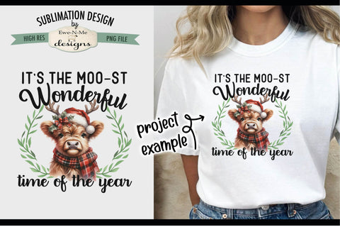 Moo-st Wonderful Time of the Year Highland Cow | PNG Design Sublimation Ewe-N-Me Designs 