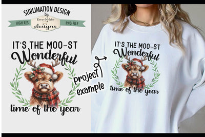 Moo-st Wonderful Time of the Year Highland Cow | PNG Design Sublimation Ewe-N-Me Designs 