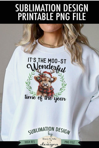Moo-st Wonderful Time of the Year Highland Cow | PNG Design Sublimation Ewe-N-Me Designs 