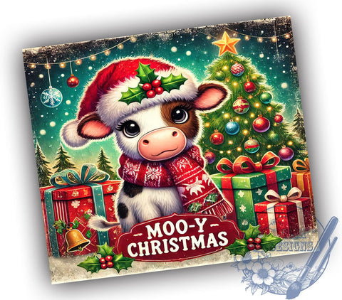 Moo-y Christmas Cow Tumbler Wrap, Christmas Cow Tumbler, Moo-y Christmas, 20oz Tumbler Wrap, Sublimation Design, Farm Animal Gift, Cute Holiday Drinkware, Funny Christmas Gift Sublimation ToriDesigns 