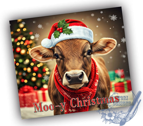 Moo-y Christmas Cow Tumbler Wrap, Christmas Cow Tumbler, Moo-y Christmas, 20oz Tumbler Wrap, Sublimation Design, Farm Animal Gift, Cute Holiday Drinkware, Funny Christmas Gift Sublimation ToriDesigns 