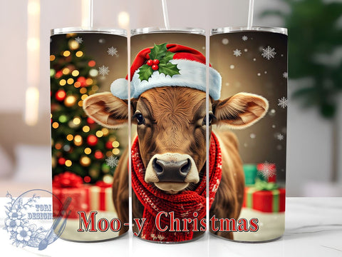 Moo-y Christmas Cow Tumbler Wrap, Christmas Cow Tumbler, Moo-y Christmas, 20oz Tumbler Wrap, Sublimation Design, Farm Animal Gift, Cute Holiday Drinkware, Funny Christmas Gift Sublimation ToriDesigns 