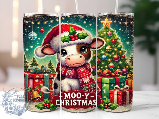 Moo-y Christmas Cow Tumbler Wrap, Christmas Cow Tumbler, Moo-y Christmas, 20oz Tumbler Wrap, Sublimation Design, Farm Animal Gift, Cute Holiday Drinkware, Funny Christmas Gift Sublimation ToriDesigns 