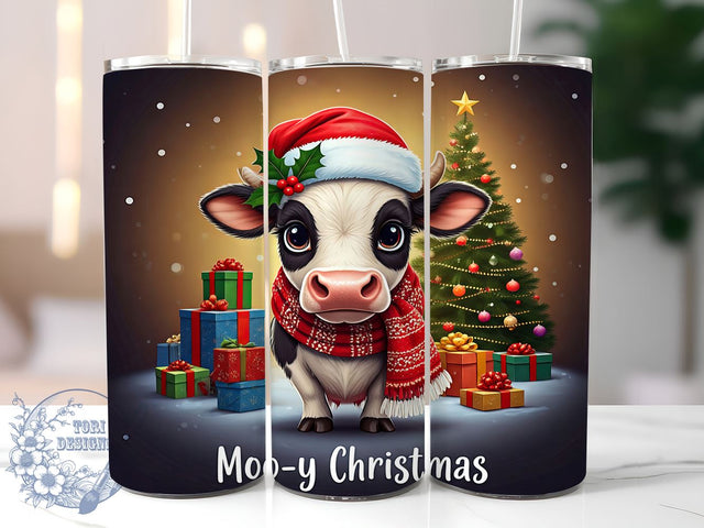 Moo-y Christmas Cow Tumbler Wrap, Christmas Cow Tumbler, Moo-y Christmas, 20oz Tumbler Wrap, Sublimation Design, Farm Animal Gift, Cute Holiday Drinkware, Funny Christmas Gift Sublimation ToriDesigns 