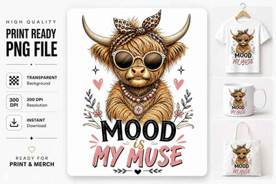 Mood Is My Muse Highland Cow PNG | Highland Cow Sublimation Design SVG BillahCrafts 