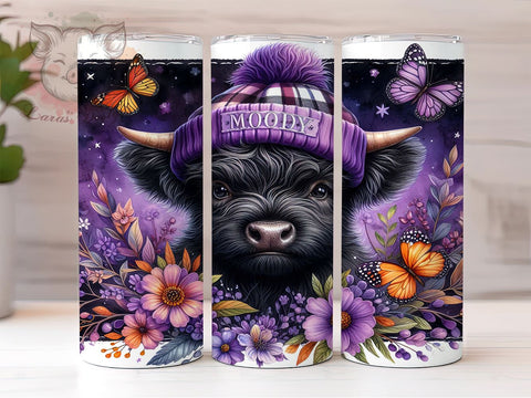 Moody Cow 20 oz Skinny Tumbler Sublimation Design, Straight & Tapered Tumbler Png, Black Highland Cow Tumbler Png, Digital Download PNG Sublimation Lara' s Designs 