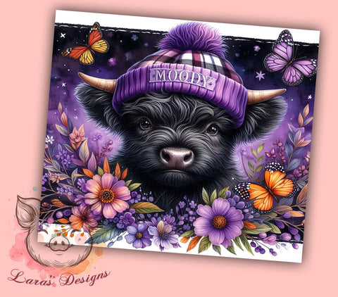 Moody Cow 20 oz Skinny Tumbler Sublimation Design, Straight & Tapered Tumbler Png, Black Highland Cow Tumbler Png, Digital Download PNG Sublimation Lara' s Designs 
