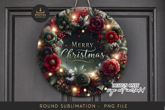 Moody Floral Sublimation PNG - Round Christmas Wreath Art Sublimation BijouBay 