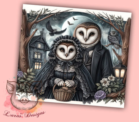 Moody Gothic Owls Couple 20oz Tumbler Png, Straight & Tapered Tumbler Png, Gothic Owls Tumbler Png, Digital Download PNG Sublimation Lara' s Designs 