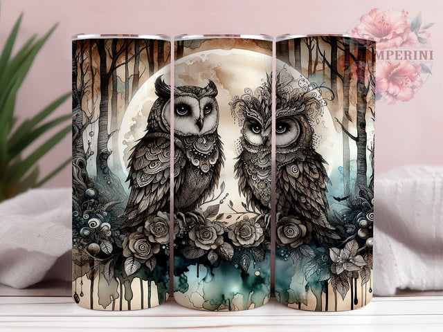 Moody Gothic Owls Couple 20oz Tumbler Wrap PNG, Cottagecore Forest Tumbler Png, Straight & Tapered Tumbler Wrap, Instant Digital Download Sublimation Li Zamperini 