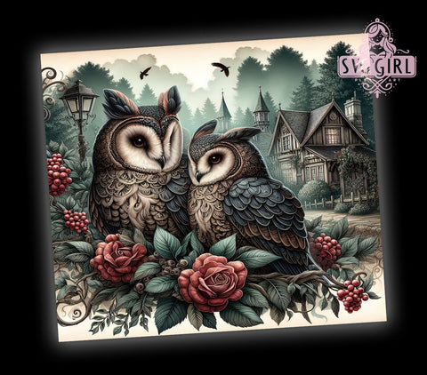 Moody Gothic Owls Couple 20oz Tumbler Wrap Sublimation Design, Straight Tapered Tumbler Wrap, Owl Tumbler Png, Instant Digital Download Sublimation SvggirlplusArt 