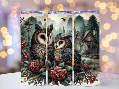 Moody Gothic Owls Couple 20oz Tumbler Wrap Sublimation Design, Straight Tapered Tumbler Wrap, Owl Tumbler Png, Instant Digital Download Sublimation SvggirlplusArt 