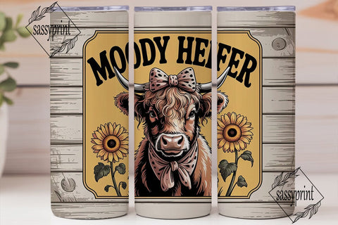 Moody Heifer 20oz Tumbler Wrap Sublimation sassyprint 