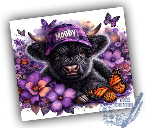 Moody Highland Cow 20oz Skinny Tumbler PNG, Moody Cow Tumbler Sublimation Wrap, Straight & Tapered Tumbler Wrap, Instant Digital Download Sublimation ToriDesigns 