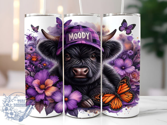 Moody Highland Cow 20oz Skinny Tumbler PNG, Moody Cow Tumbler Sublimation Wrap, Straight & Tapered Tumbler Wrap, Instant Digital Download Sublimation ToriDesigns 