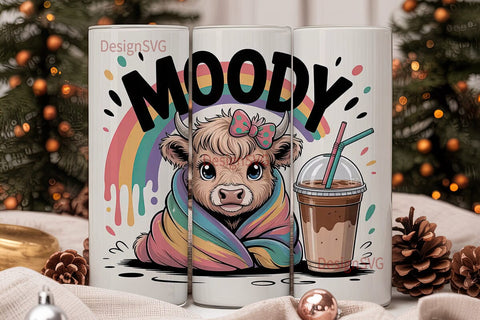 Moody Highland Cow 20oz Tumbler Design Sublimation DesignSVG 