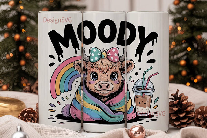 Moody Highland Cow 20oz Tumbler Design Sublimation DesignSVG 