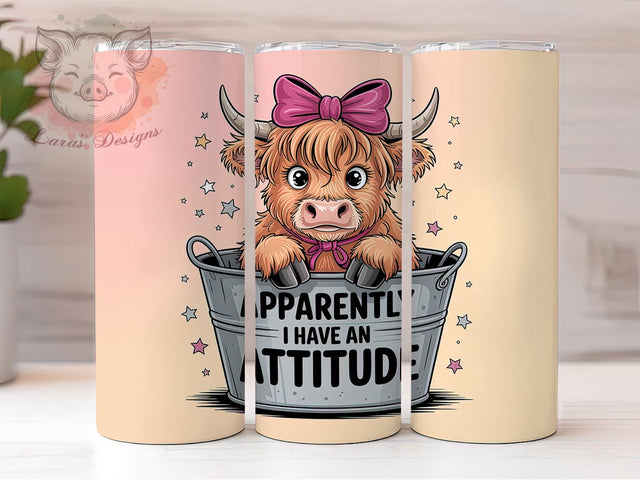 Moody Highland Cow 20oz Tumbler Wrap, Apparently I Have An Attitude Sublimation, Cartoon Cow PNG, Humorous Cow Design, 20oz Tumbler Wrap, Cute Cow Sublimation, Summer Vibes Wrap Sublimation Lara' s Designs 