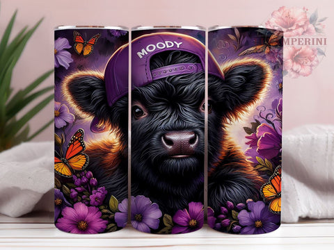 Moody Highland Cow 20oz Tumbler Wrap PNG, Moody Cow Tumbler PNG Sublimation Design, Straight & Tapered Tumbler Wrap, Instant Digital Download Sublimation Li Zamperini 