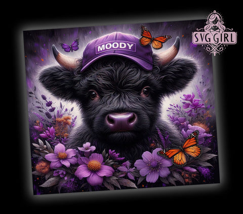 Moody Highland Cow 20oz Tumbler Wrap Sublimation Design, Straight Tapered Tumbler Wrap, Moody Cow Tumbler Png, Instant Digital Download Sublimation SvggirlplusArt 