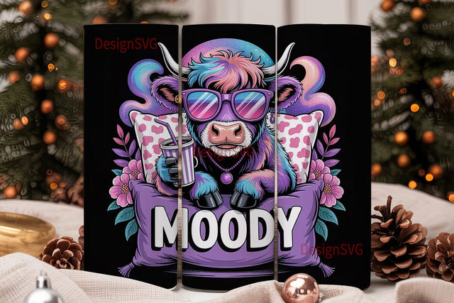 Moody Highland Cow 20oz Tumbler Wrap Sublimation DesignSVG 
