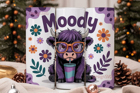 Moody Highland Cow 20oz Tumbler Wrap Sublimation DesignSVG 