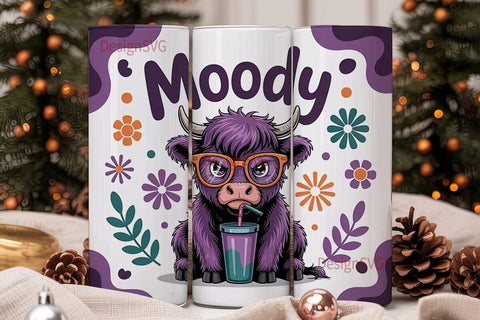 Moody Highland Cow 20oz Tumbler Wrap Sublimation DesignSVG 