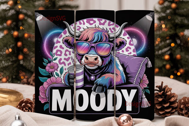 Moody Highland Cow 20oz Tumbler Wrap Sublimation DesignSVG 