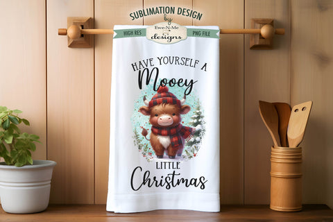 Mooey Christmas Highland Cow Kitchen Towel Sublimation PNG Sublimation Ewe-N-Me Designs 
