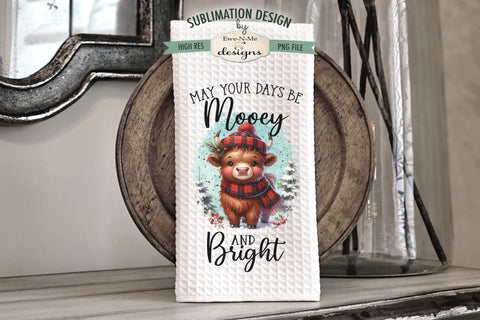 Mooey Christmas Highland Cow Kitchen Towel Sublimation PNG Sublimation Ewe-N-Me Designs 