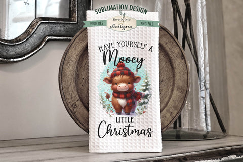 Mooey Christmas Highland Cow Kitchen Towel Sublimation PNG Sublimation Ewe-N-Me Designs 