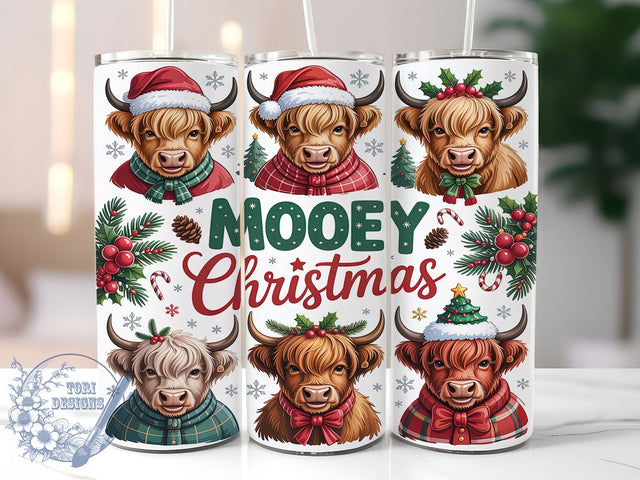 Mooey Christmas Highland Cow Tumbler, Mooey Christmas Wrap, 20oz Tumbler Sublimation, Cute Farm Animal Holiday Design, Festive Cow Sublimation, Rustic Country Christmas Tumbler, Cozy Winter Wrap Sublimation ToriDesigns 