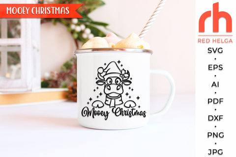 Mooey Christmas SVG, Cow in a Santa Hat DXF, Christmas Scene Cut File, Xmas Window, Holiday Design, Farmhouse Winter Theme, Heifer Outline, Farm Christmas SVG RedHelgaArt 