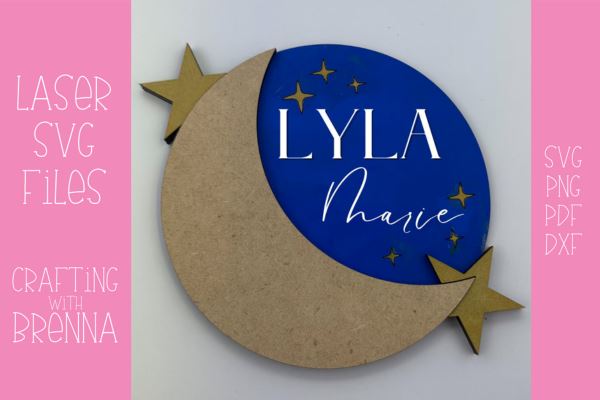 Moon and Stars Nursery Sign Laser SVG File SVG Crafting With Brenna 
