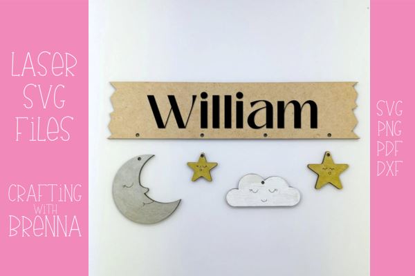 Moon and Stars Nursery Sign Laser SVG File SVG Crafting With Brenna 