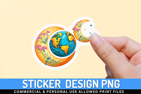 Moon and world clipart Sticker Design Sublimation Regulrcrative 