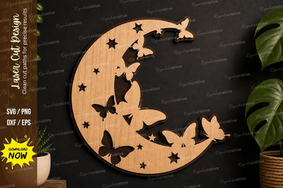 Moon Butterfly Scene laser cut svg File SVG Regulrcrative 