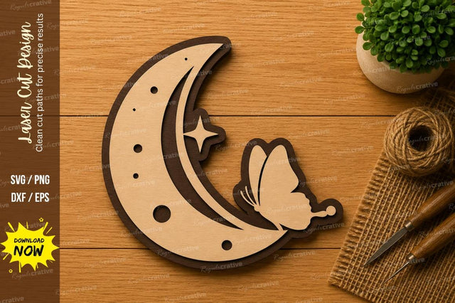 Moon Butterfly Silhouette Laser Cut SVG File SVG Regulrcrative 