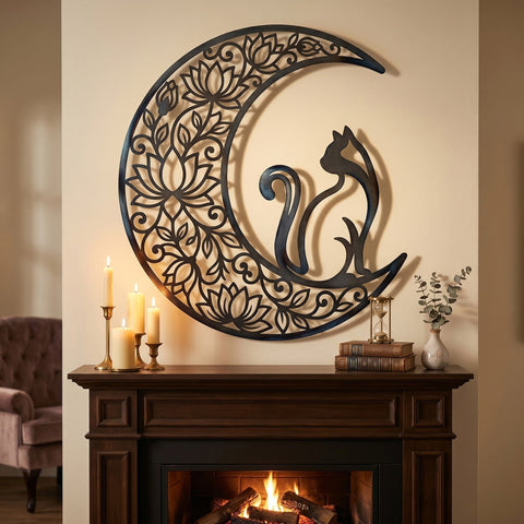 Moon Cat Laser SVG | Floral Crescent Moon Cat Cut File | Laser Cut SVG Dxf | CNC Plasma Metal Art | Cat Wall Decor Digital Download SVG HappyDesignStudio 
